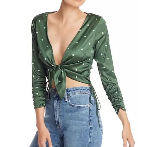 For Love And Lemons Deep Green Polka Dot Blouse XS